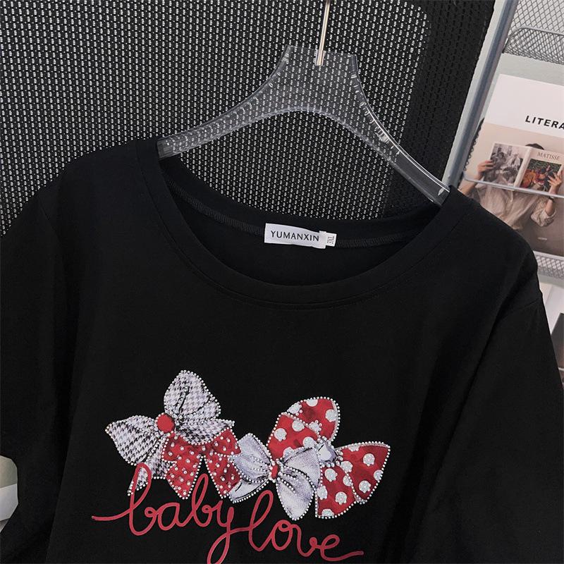 Women's Plus Size Slimming Loose Fit Short-Sleeve Round Neck Mid-Length T-Shirt (200/300/350 Jin)