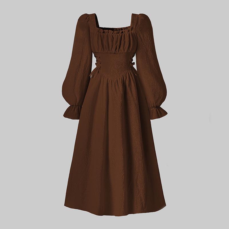 Elegante Vestido de Princesa Francés Cuadrado con Mangas de Farol para Niñas - Colección Otoño/Invierno 2025