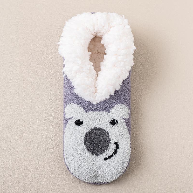 Fashion 1 Pair Cute Cartoon Christmas Home Floor Shoes Woman Winter Indoor Socks Shoes Soft Plush Anti-slip Sole Girls Warm Cotton Shoes