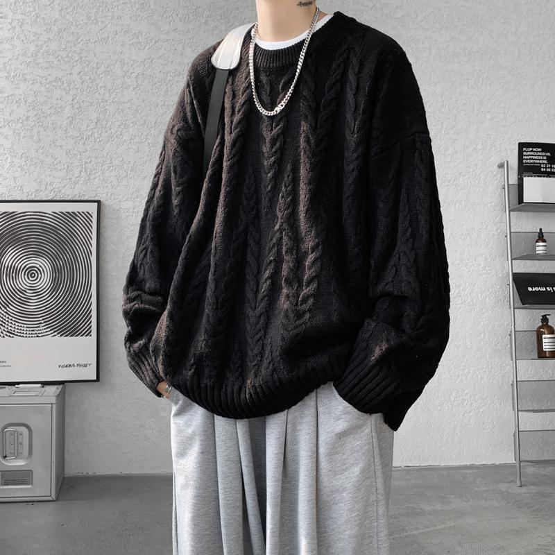 Men's Plus Size Year of the Horse Cable Knit Sweater - Wine Red Niche Design