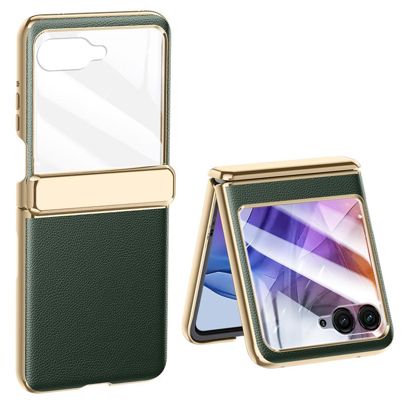 

Чехол для Motorola Razr 50 5G из гальванизированной ПУ кожи + ПК, чехол для телефона с защитной пленкой для заднего маленького экрана Green