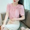 Gentle Wind Pink Bow Chiffon Shirt Women's Spring and Summer All-match Puff Sleeve Temperament Blouse Small Shirt