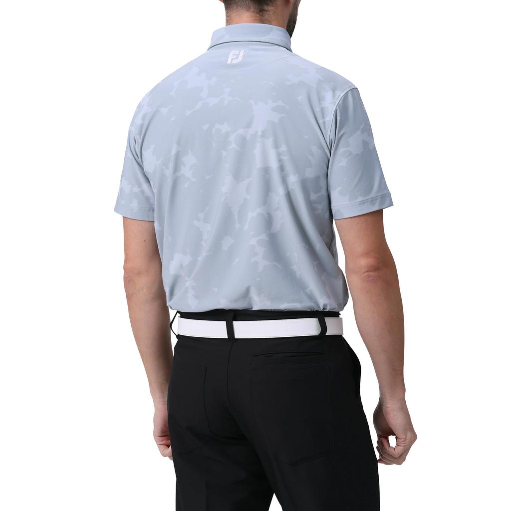 FootJoy Floral Camo Jacquard Short Sleeve Wide Collar Shirt, Light Gray, Men's, Size Small (FJ-S24-S22, 81783-S)