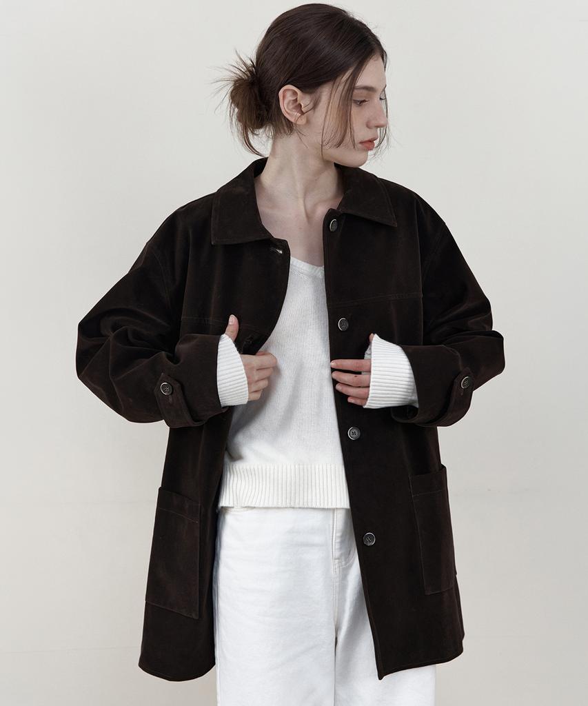 WEDNESDAYOASISFORWOMEN [Ppeum'S Pick][Atelier Edition] Vegan Suede Single Half Jacket_Dark Brown(Wcb6Ot07)