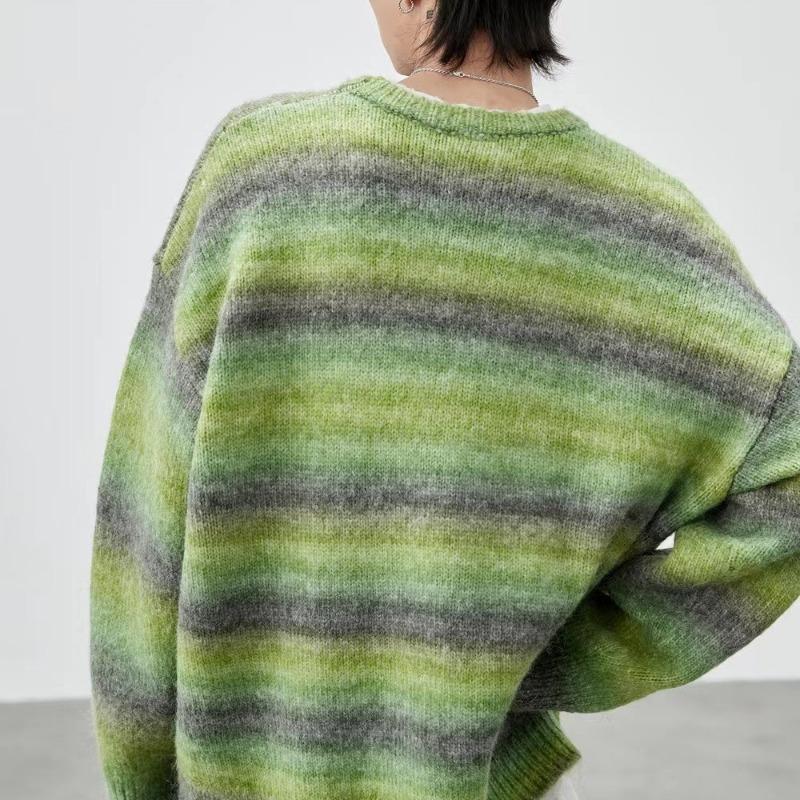 Mohair Sweater Men's Long-sleeved Men's Knitted Sweater Loose Striped Clothes Men's Wool Sweater Couple Coat Versatile