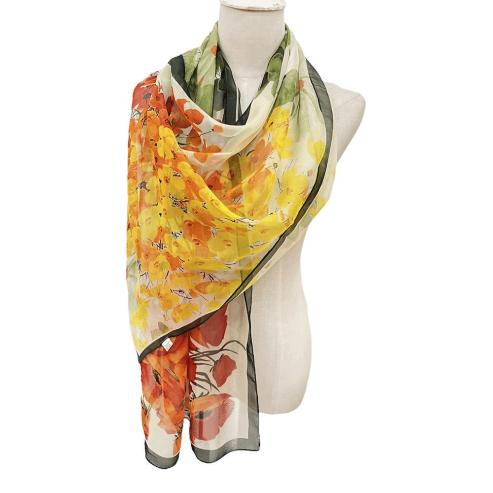 Embroidered Silk Scarf Breathable Long Wraps Summer Beach Shawl  for Women
