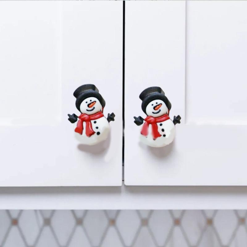 Pack of 4 Christmas Snowman Knob Covers Cabinet Knob Decorations Set for Festival Cabinet Decoration In Kitchen & Bedroom