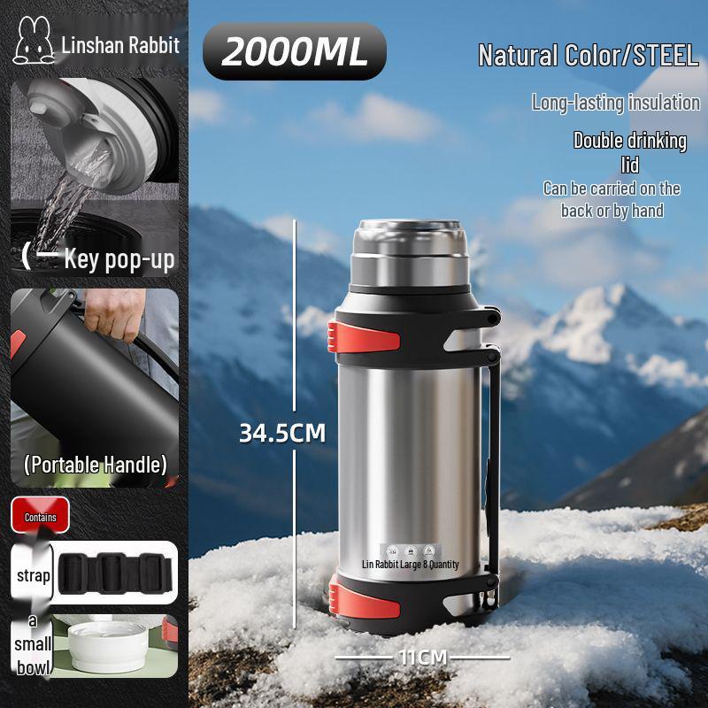 Men's 304 Stainless Steel Thermos Flask: Large Capacity, Portable Water Bottle for Outdoor Travel