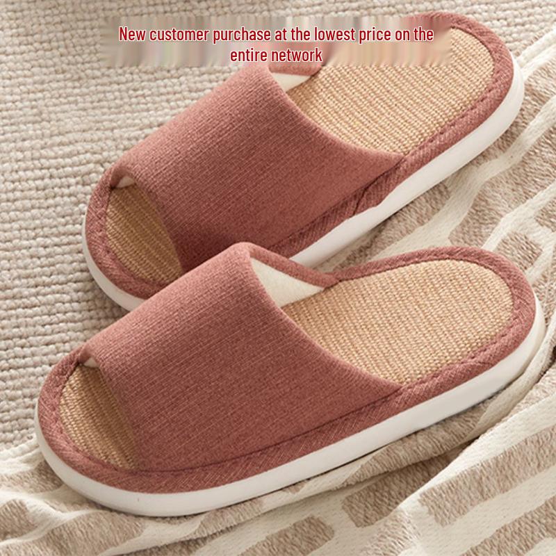 Japanese Linen Home Slippers - Silent, Non-Slip, Cotton Linen, Sweat-Absorbent, Breathable Indoor Shoes for All Seasons.