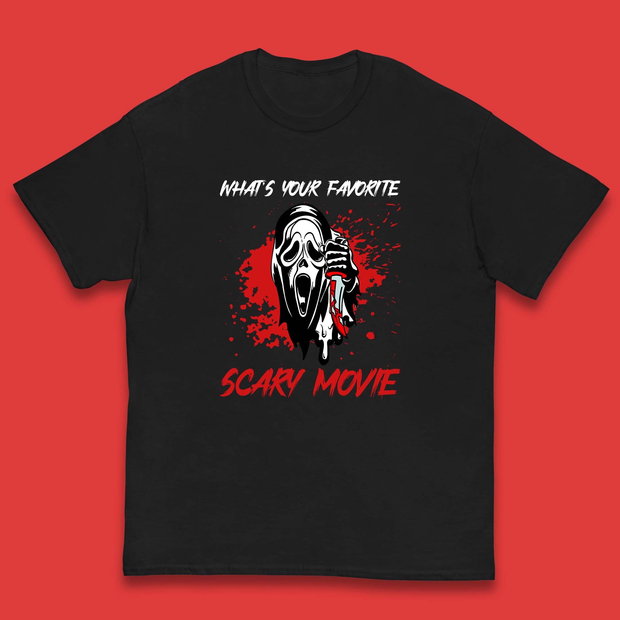 What s Your Favorite Scary Movie Halloween Scream Ghost Face Horror Movie Kids T Shirt 100