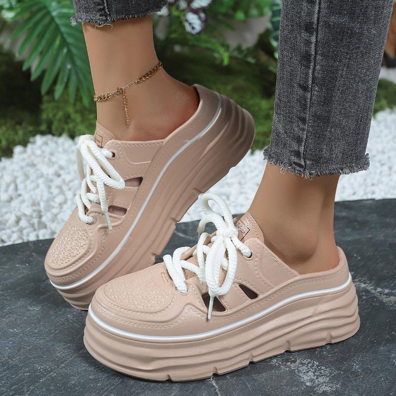 Fashion 2025 Brand Shoes Female Closed Toe Women's Slippers Fashion Front Lace-up Outdoor Casual Best Seller New Sweet Platform Slippers