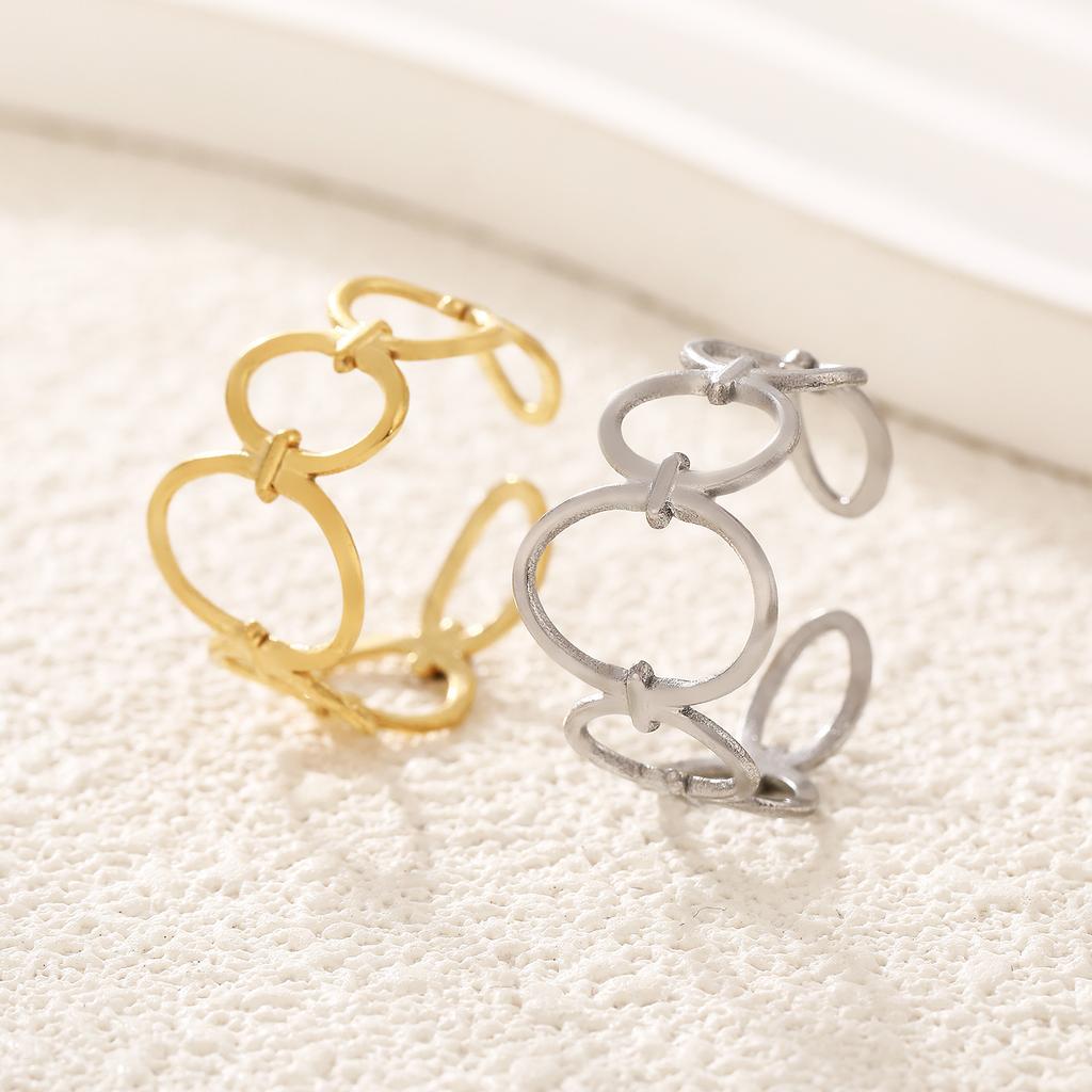 Geometric Oval Ring Stainless Steel Gold Color Women Trendy Minimalist Open Rings Zircon Gift Wholesale