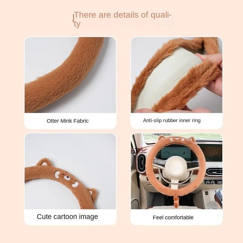 Auto Lenkradabdeckung Winter Plüsch Süß Weiblich Rutschfest Warm Kurzsamt Frostschutz Hand Auto Griff Abdeckung Allzweck
