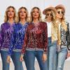 Lady Bomber Gradient Color Sequins Baseball Coat Ong Sleeve Short Coats Elegant Solid Female Tops Female Ladies Office Wear
