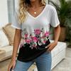 Funny Flower Print T Shirt For Women Fashion V-neck Short Sleeve Tees Casual Simple Female Clothing Summer Oversized Ladies Tops