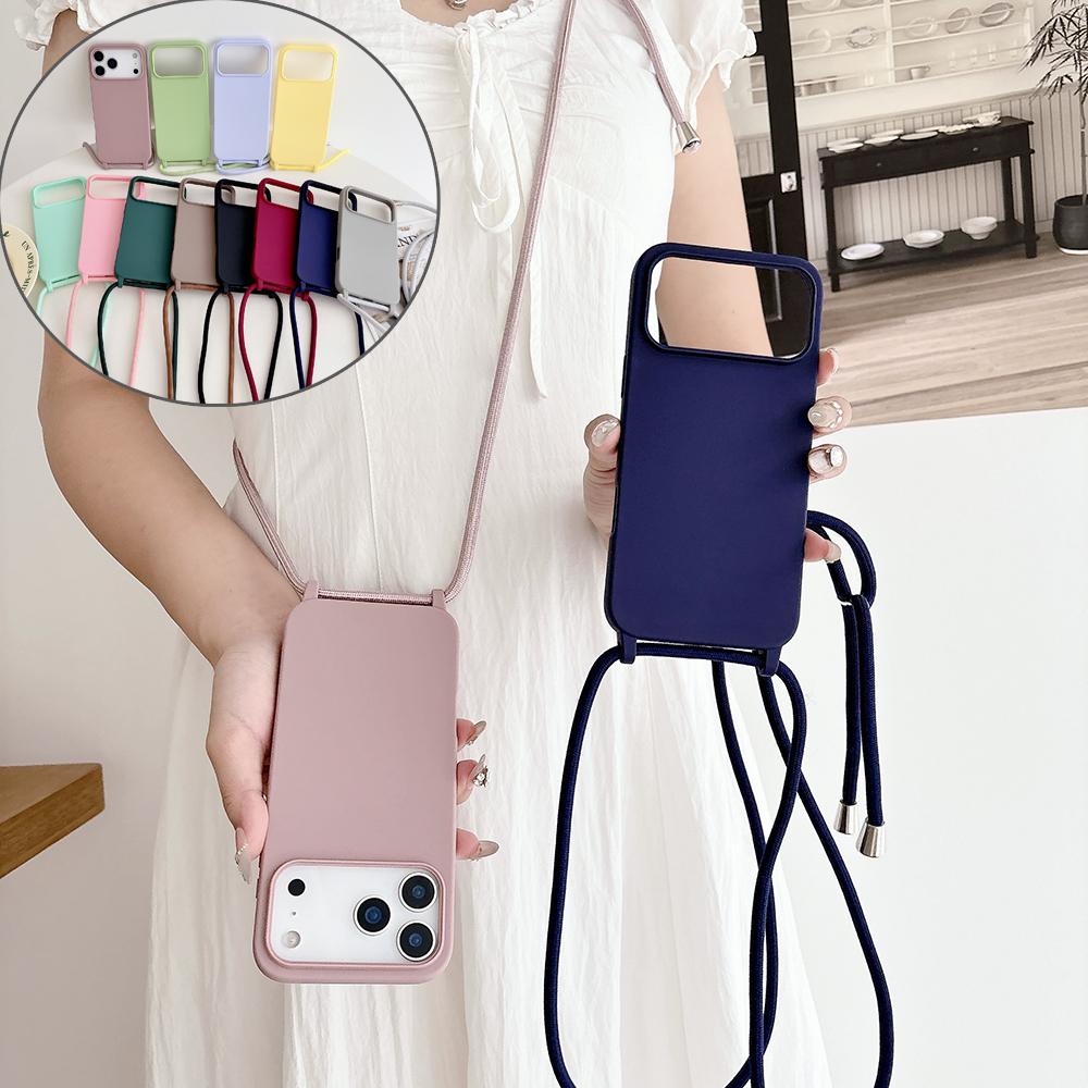 Crossbody Lanyard Liquid Silicone Case For iPhone 17 Air 17 16 15 14 13 12 11 Pro Max X XR Max 7 8 Plus Samsung S25 S24 23 Ultra Plus