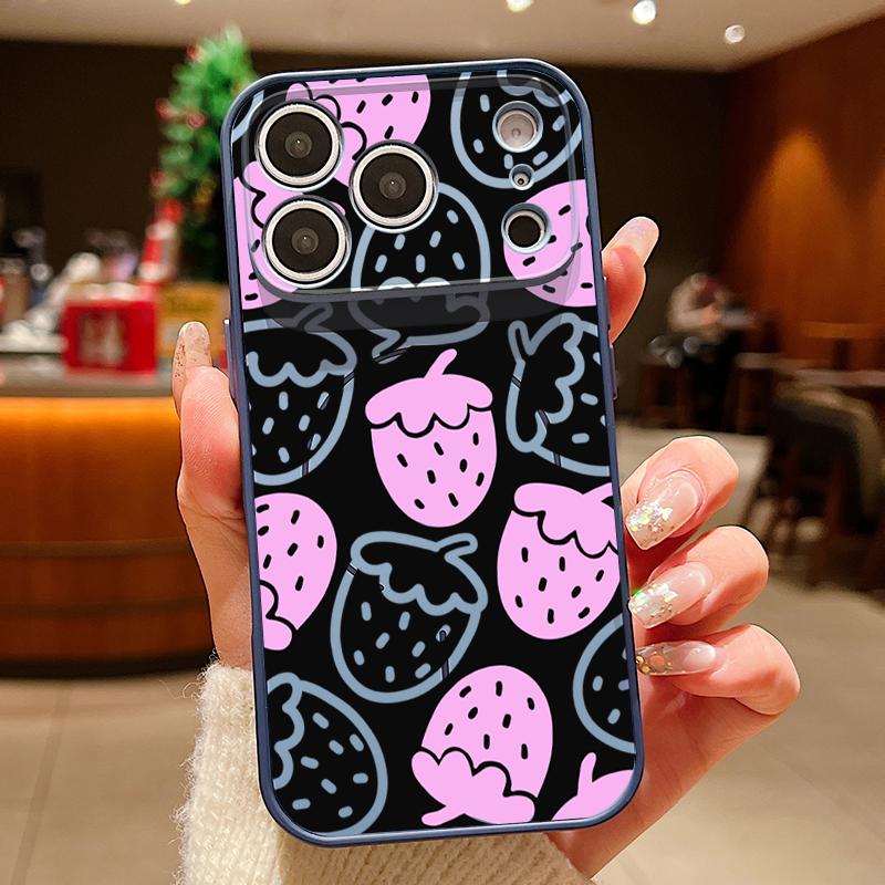 Cartoon Strawberry Print Magnetic Phone Case For iPhone 17 Pro Max 16 15 14 13 Pro Max For Magsafe Wireless Charge Hard PC Cover