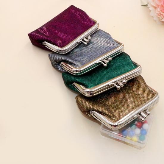 Vintage Glitter Mini Coin Purse, Portable Kiss Lock Closure Change Pouch, Double-layer Coin Wallet for Cards, Jewelry, Cash, Keys