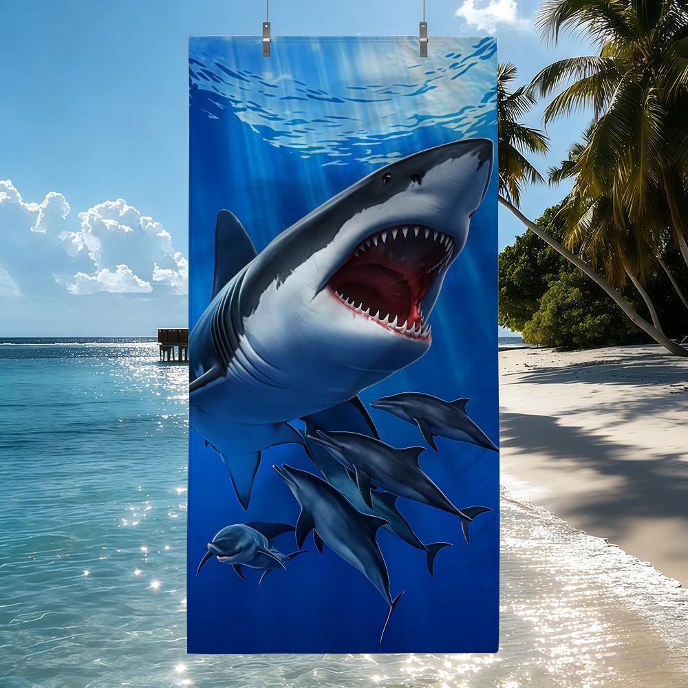 

Sea Shark Pattern Towel Quick Drying Beach Towels Are Suitable For Swimming Pools Camping Yoga And The Gym W40*H60(CM)