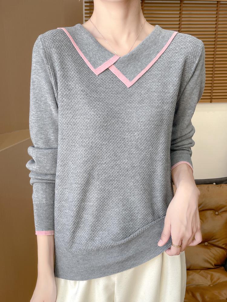Women's Doll Collar Honeycomb Knit Sweater - Soft, Versatile, and Stylish Autumn/Winter Outerwear.