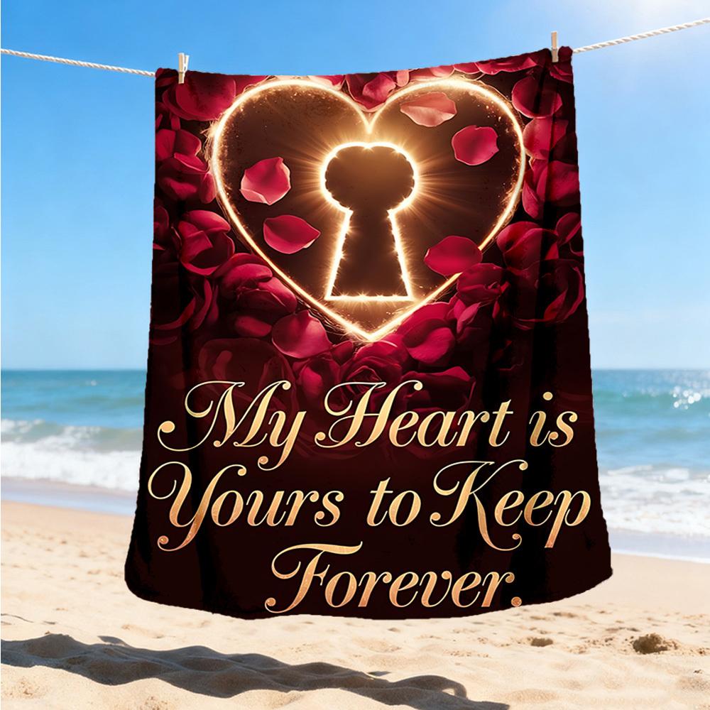 

1pc Heart Keyhole Outdoor Flannel Blanket Soft All Season Polyester Throw , Perfect for Picnics & Travel , Picnic Accessory 80x120cm