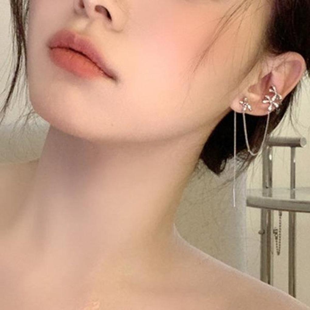Women's Point Ribbon Band Long String Ear Cuff Earrings