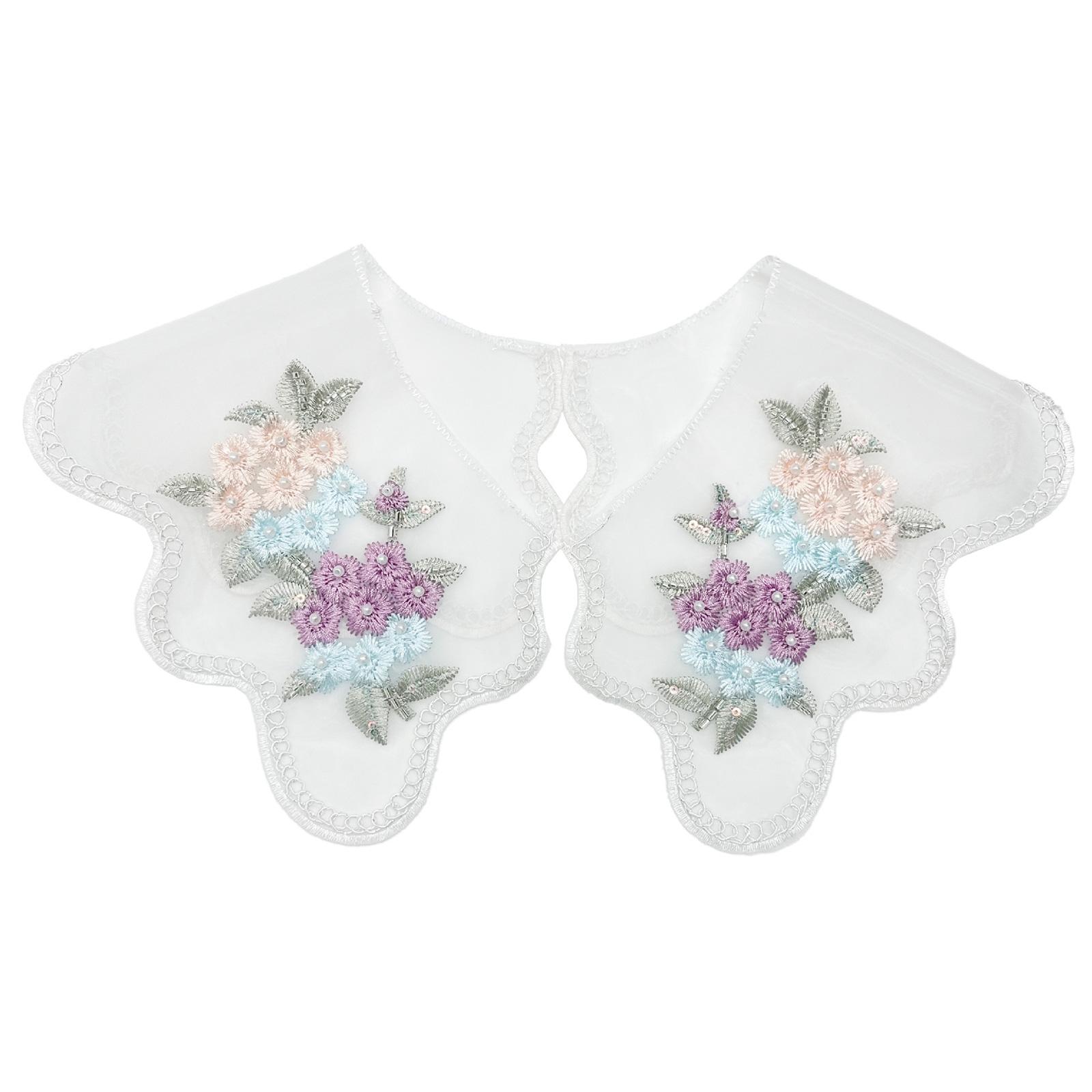 

Женский вышитый красочный цветок искусственный воротник шаль кружево накидка платья воротник для рубашки без воротника и свитера декор B