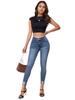 Pantalon crayon slim en denim stretch déchiré taille mi-haute pour femmes