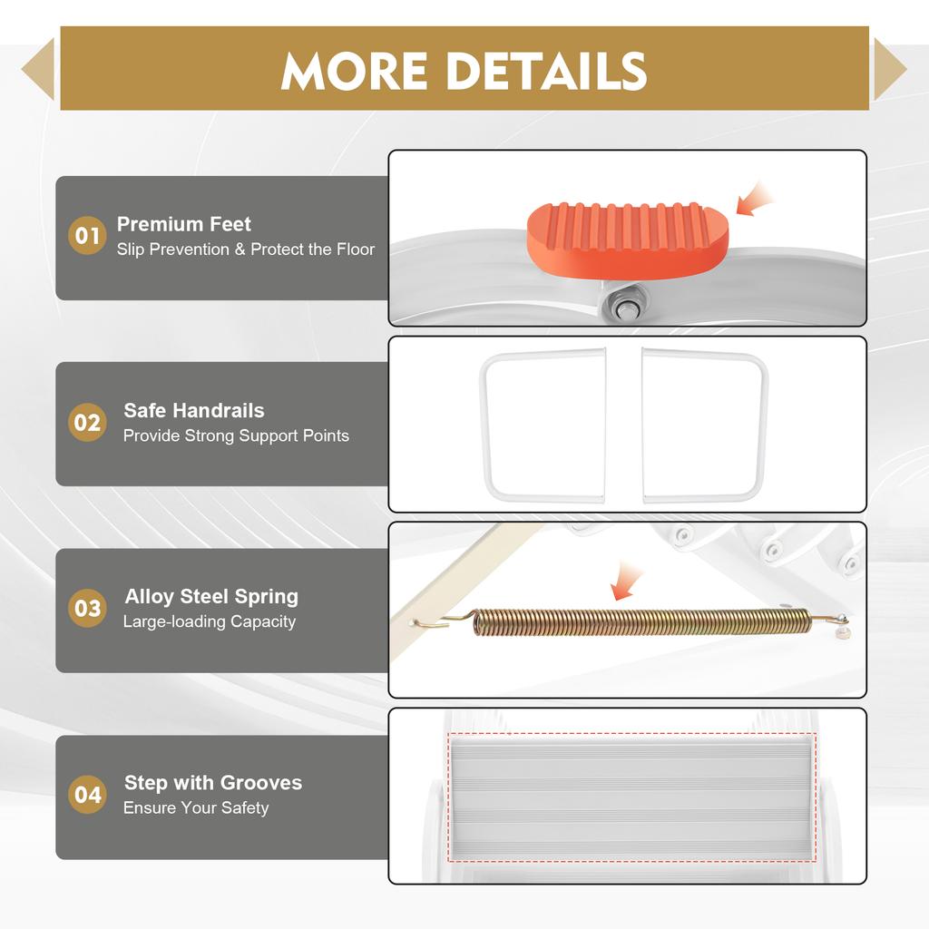 Al-Mg Alloy Wall Mounted Folding Ladder 400kg 12 Steps Attic Loft Garage Space Saving Anti-Slip