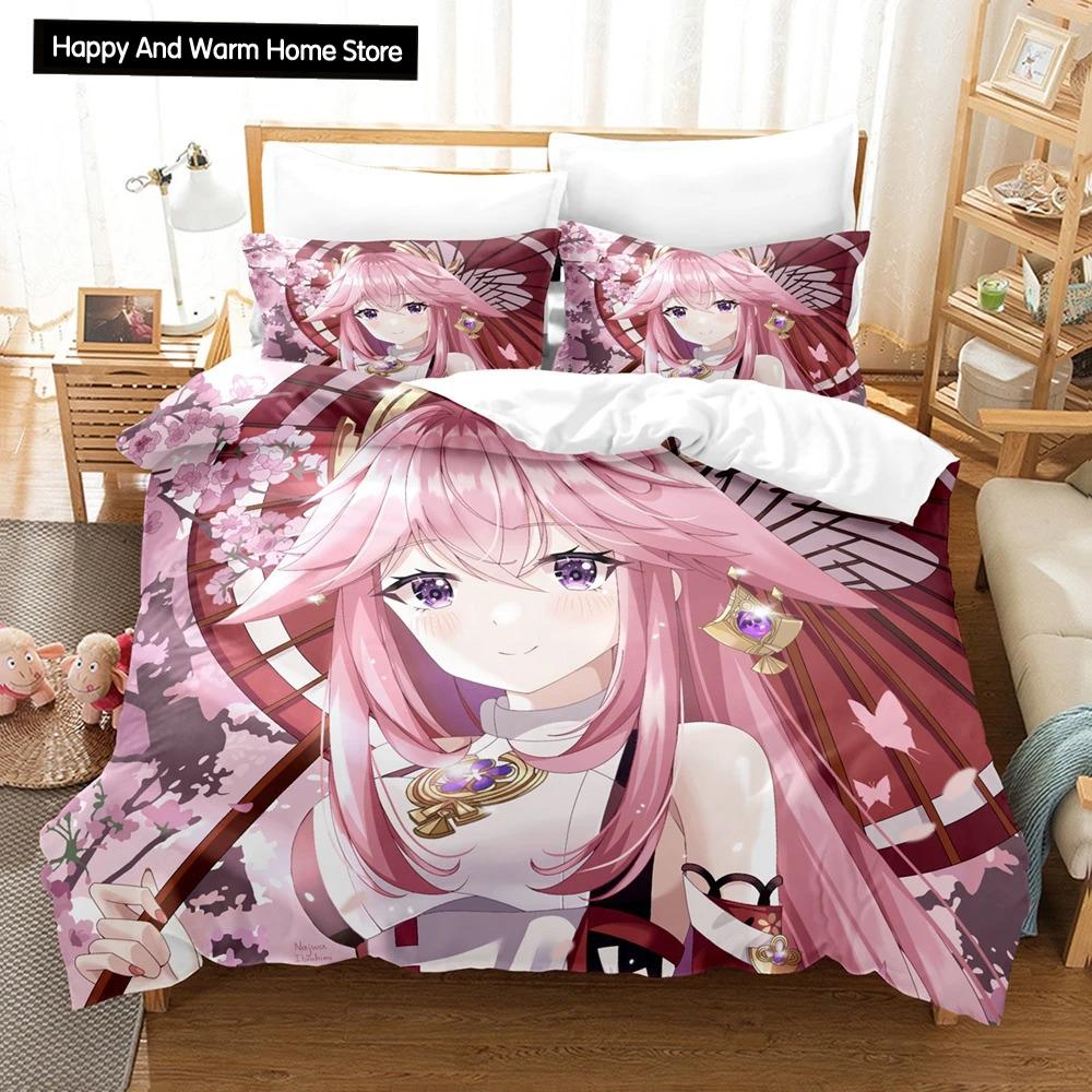 3D Print Cartoon Bedding Set Genshin Impact Game 3d Duvet Cover Set Comforter Bed Linen For Boy Decor Bedclothes