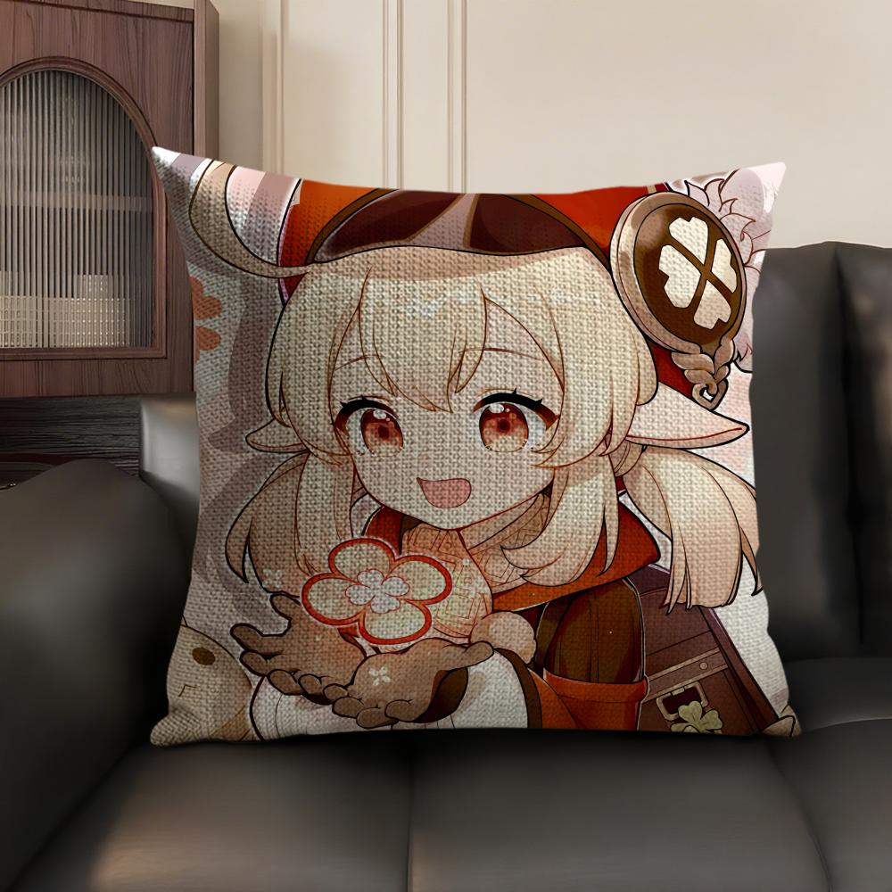 Klee Cute Genshin Impact Cushion Cover Natural Linen Organic Fabric DoubleSided Printing Sofa Home Decor Gift Pillow Case
