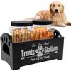 Recipiente para Petiscos de Cachorro Recipiente de Madeira para Armazenamento de Ração de Cachorro com 2 Potes Plásticos Recipiente para Biscoitos de Pet Fazenda Organizador de Petiscos de Gato em Lata Petisco de Cachorro