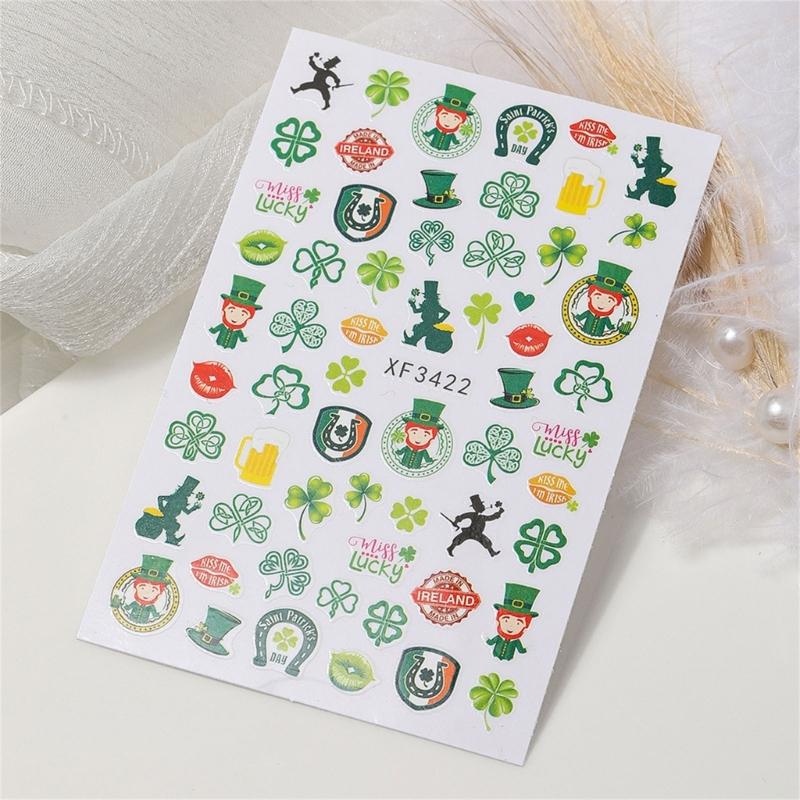 Saint Patrick’s Day Nails Art Stickers Green Shamrock Nails Decals Adhesive Nail Sticker Nails Art Decoration