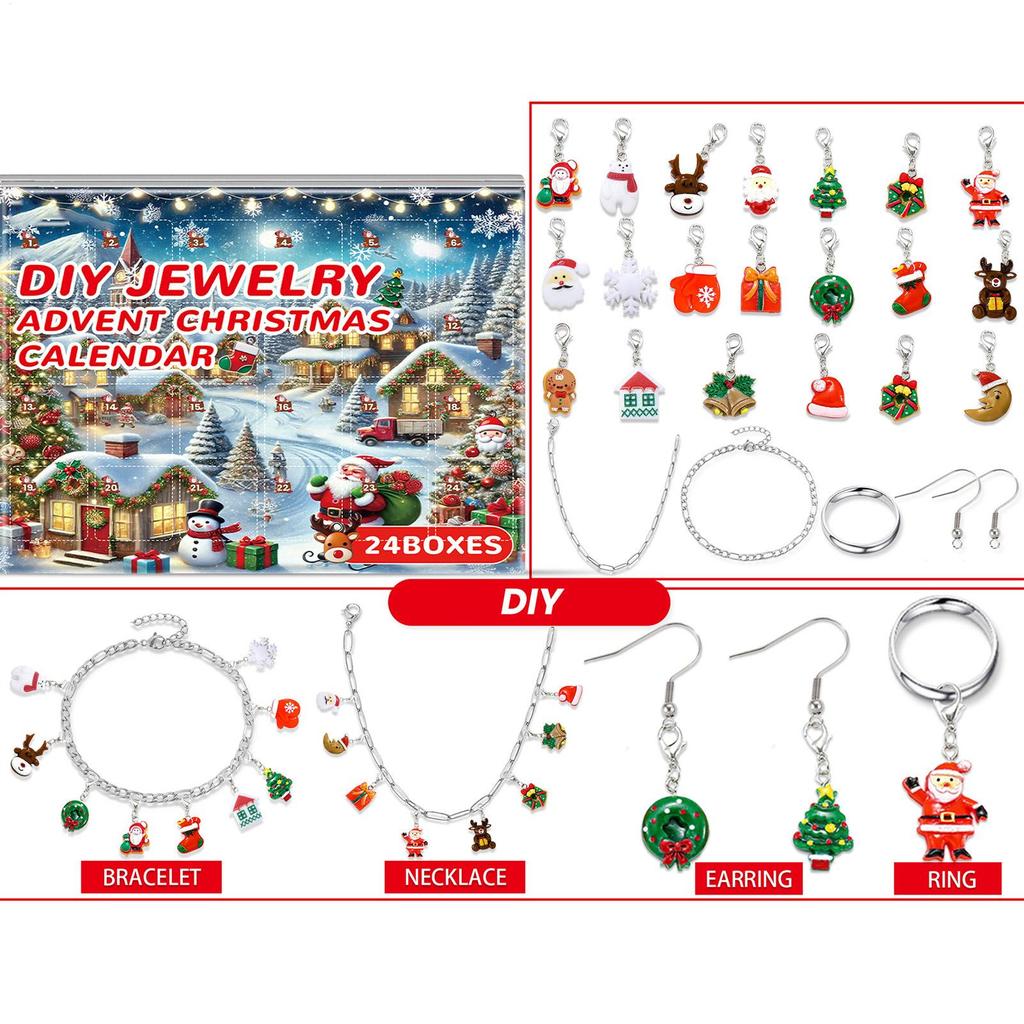 Christmas Jewelry Advent 24 Days Jewelry Making Set DIY Bracelet Countdown Calendar For Girls Adults Collectors Craft Lovers