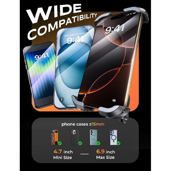 Bike Phone Holder [Upgraded Reinforced Clamp], [1S Lock] Motorcycle Phone Mount, [360° Rotatable] Bike Phone Mount Compatible With IPhone 17 Pro