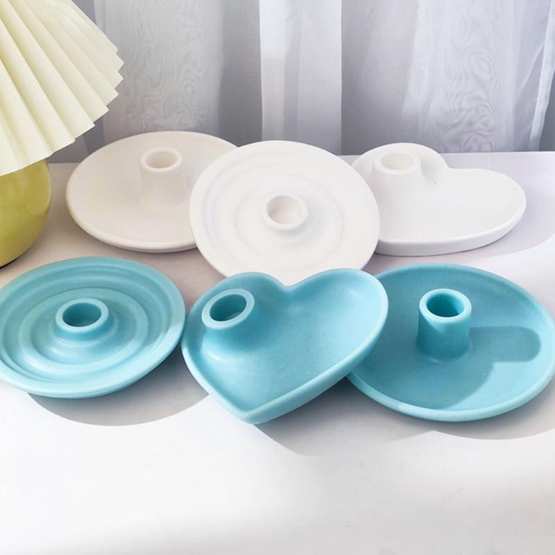 Heart Candlestick Silicone Mold Gypsum Plaster Mold Lipstick Holder Tray Mold for DIY Jewelry Organizer Home Craft Decor