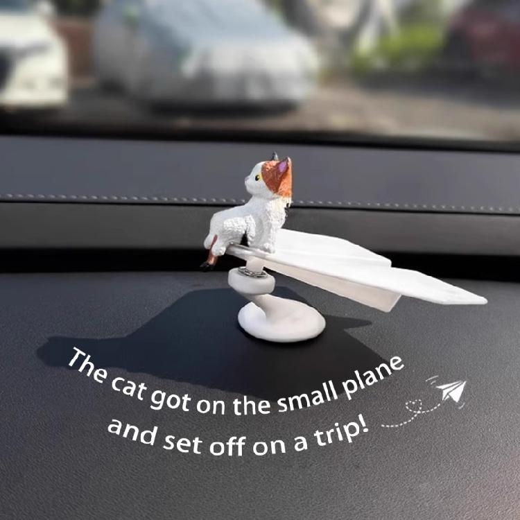 Handcrafted Resin Rotating Plane Car Accessory with Moving Cats Charm Double Purpose Vehicle Office Decoration for Auto