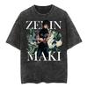 Harajuku Anime Jujutsu Kaisen Zenin Maki Vintage Washed T-Shirt Cotton Men's Streetwear Oversized Women Short Sleeve
