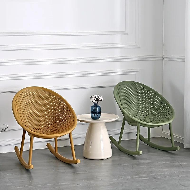 Nordic Household Creative Rocking Chair Back Makeup Chair Plastic Dining Chair Modern Living Room Recliner Minimalist