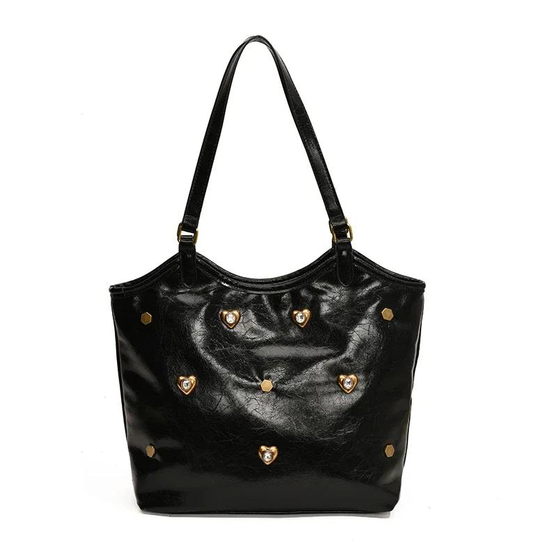 Large Capacity PU Single Women's Shoulder Bags 2026 High Quality Niche Retro Commuting Bag Fashionable Versatile Youth Tote Bag
