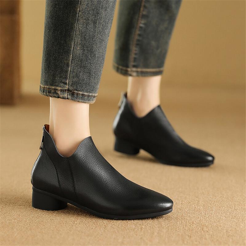 Móda Nové Podzimní Dámské Kožené Kozačky Ležérní Krátké Kozačky pro Ženy Módní Kozačky Nízký Podpatek Dámské Boty Stručné Kotníkové Kozačky