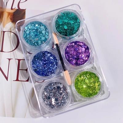 6Pcs/Set Sparkly Colorful Eye Glitter Gel Heart Star Moon Sequins Face Hair Body Nail Glitter Gel Sequin Gel Cream