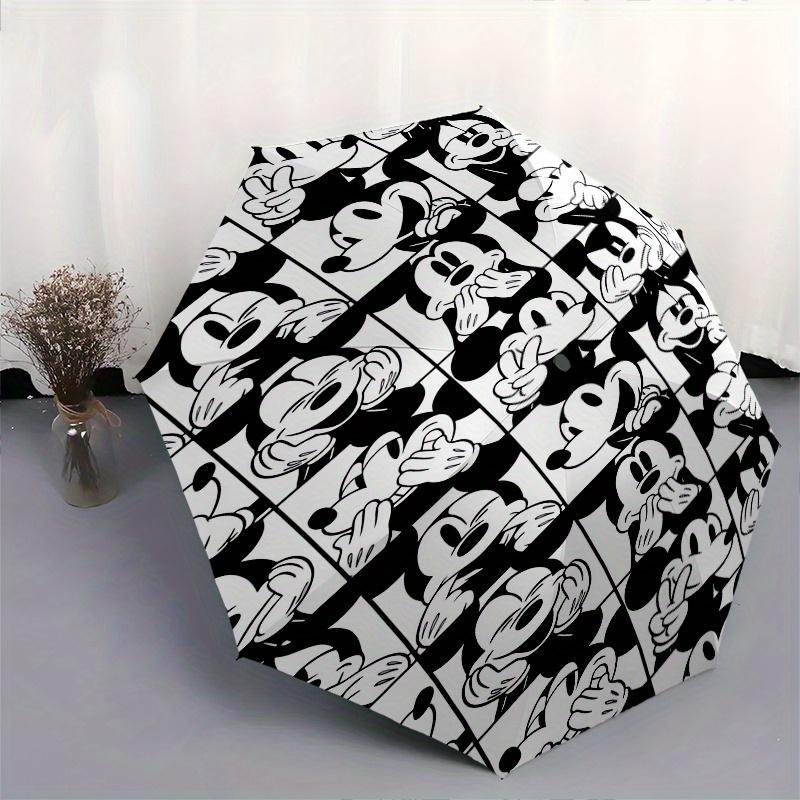 Mickey Mouse,Grid Pattern Automatic Folding Umbrella Simple 8 Rib Design, Bright Cartoon Pattern, Durable Iron Frame, Suitable For Travel,