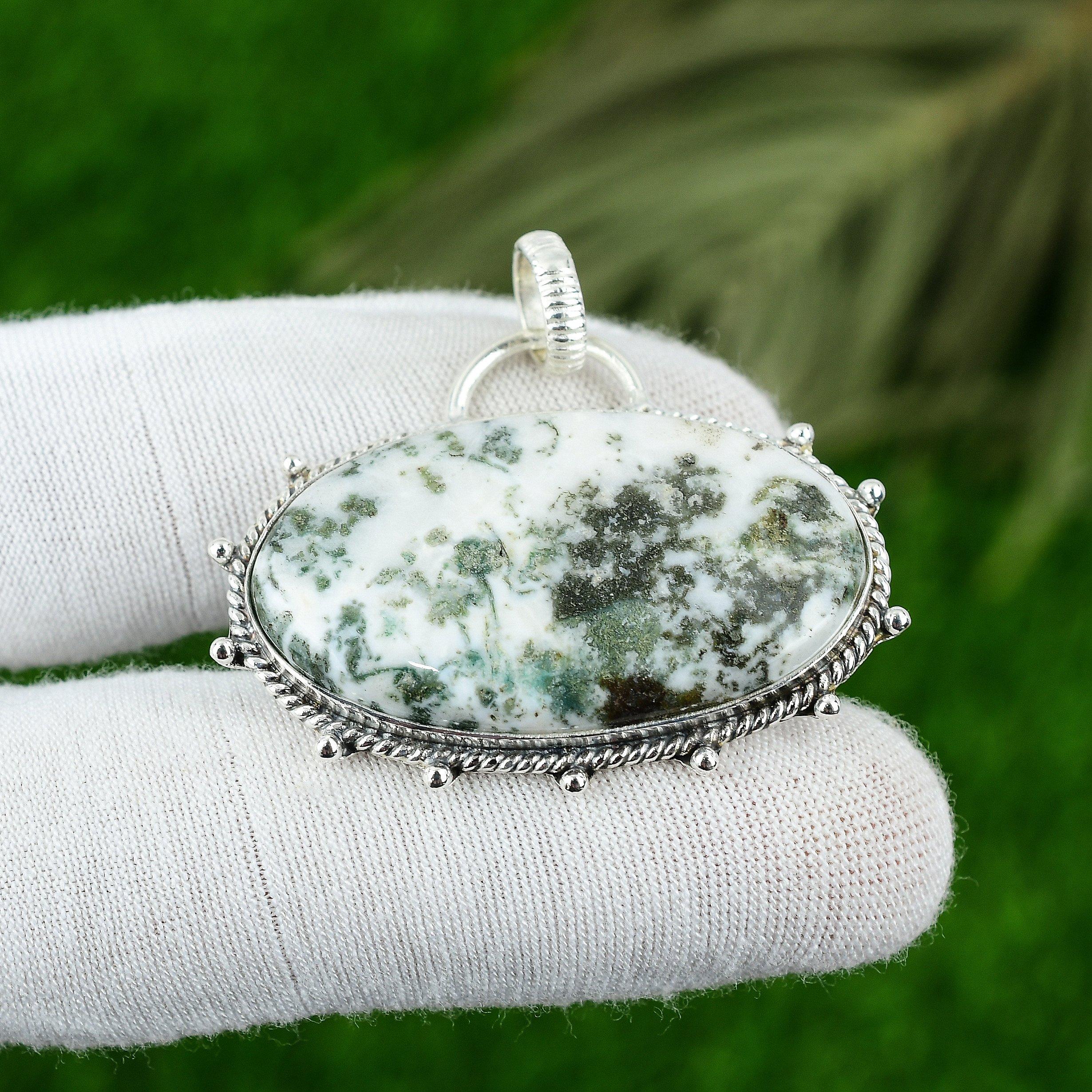 

Натуральный Агат Древовидный Драгоценный Камень Индийские Ювелирные Изделия Подвеска из Стерлингового Серебра 925 пробы для Девочек