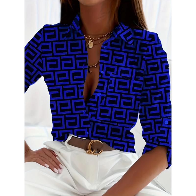 Elegant Ladies Fashion Blouse 2026 Spring & Autumn Digital Chain Printing Shirt Commuter Slim Office Women's Blouse