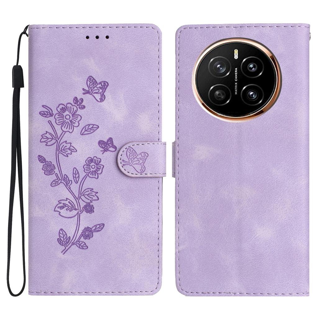For Honor Magic7 Pro 5G Case Leather Imprinted Flower Phone Cover Wallet with Wrist Strap
