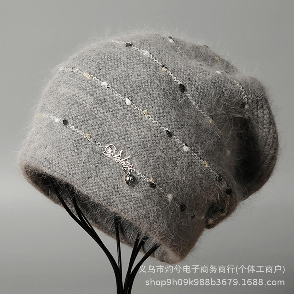Otoño e invierno nuevo gorro de punto cálido engrosado de pelo de conejo protección contra el frío protección para las orejas gorro apilable simple versátil gorro de lana