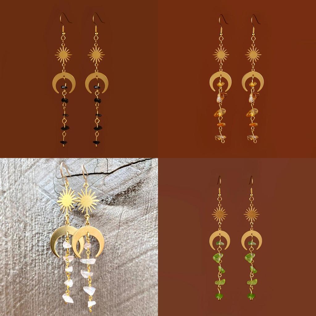 Fashion Asymmetrical Crystal Earrings With Moonstone And Geometric Alloy Design For Women
