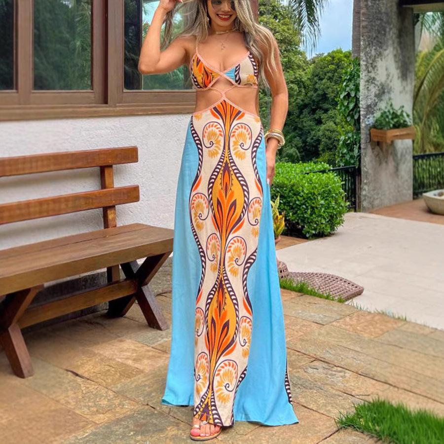 European and American women's dress sexy chest-wrapped backless sleeveless floor-mopping long dress summer