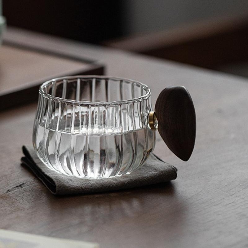 Caneca de Café de Vidro de Borosilicato Alto Resistente ao Calor com Alça de Madeira Copo para Gelo Americano Latte Copo para Chá de Leite para Café da Manhã